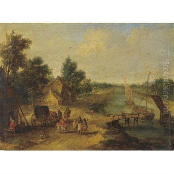 A River Landscape Oil Painting by Jan van Kessel the Elder