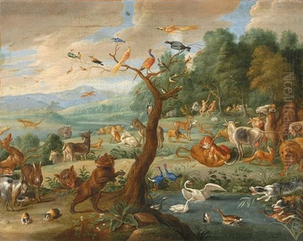 Adam Und Eva Im Paradies - Der Sundenfall (in Collab. W/studio) Oil Painting by Jan van Kessel the Elder