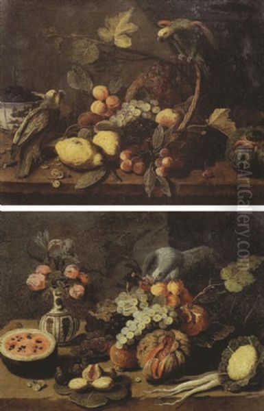 Natures Mortes (+ Another, Similar; Pair) Oil Painting by Jan van Kessel the Elder