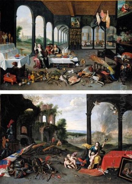 An Allegory Of Taste (+ An Allegory Of Touch; Pair) Oil Painting by Jan van Kessel the Elder