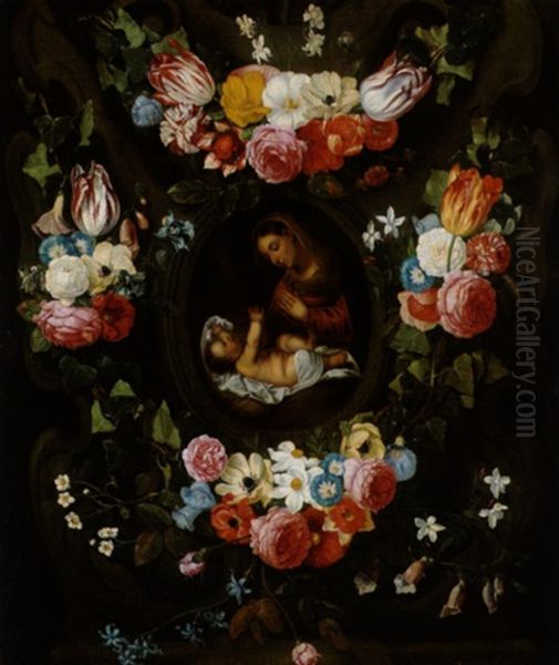 Maria Mit Dem Kind Im Blumenkranz Oil Painting by Jan van Kessel the Elder