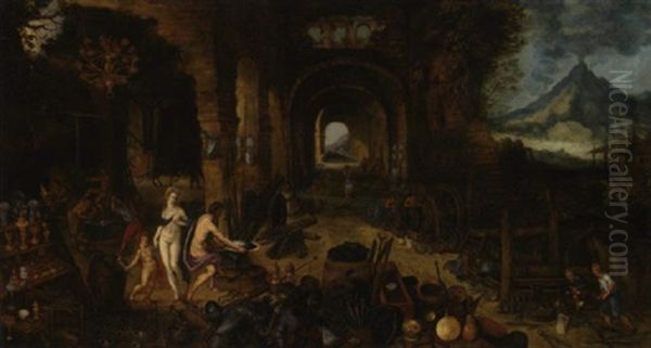 Venus In The Forge Of Vulcan - An Allegory Of Earth Oil Painting by Jan van Kessel the Elder