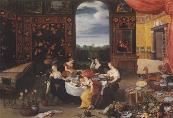 Les Cinq Sens Oil Painting by Jan van Kessel the Elder