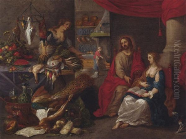 Christ In The House Of Mary And Martha Oil Painting by Jan van Kessel the Elder