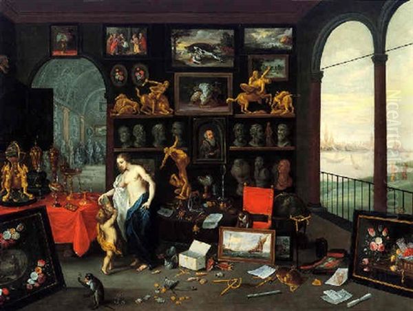 The Sense Of Sight And Touch Oil Painting by Jan van Kessel the Elder