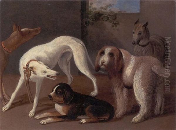 A Group Of Five Dogs Oil Painting by Jan van Kessel the Elder