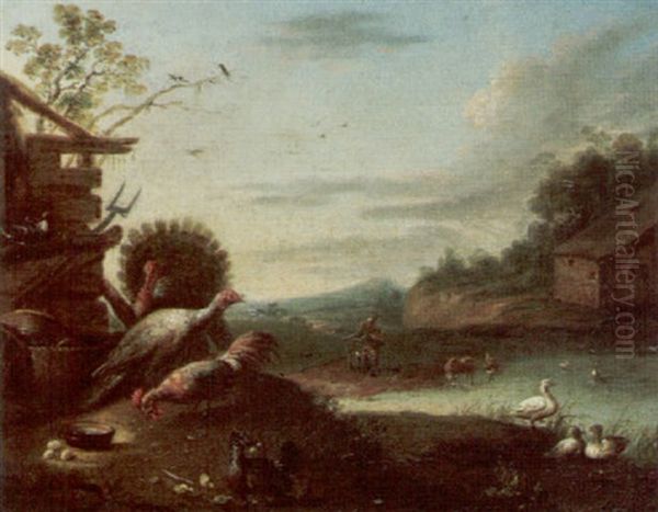 A Farmyard Scene With Poultry Oil Painting by Jan van Kessel the Elder