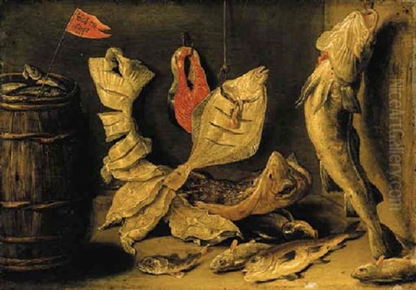 Plaice, Skate And Other Fish Beside A Barrel Oil Painting by Jan van Kessel the Elder