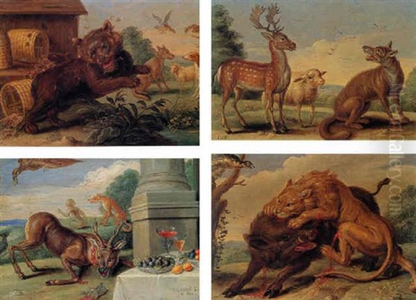 Scene Of Aesop's Fables Oil Painting by Jan van Kessel the Elder