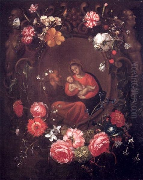 Guirnalda De Flores Con La Sagrada Familia Oil Painting by Jan van Kessel the Elder