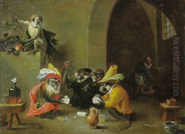 Affen In Der Wachstube Oil Painting by Jan van Kessel the Elder