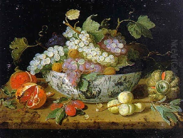 Nature Morte De Fruits Dans Une Coupe De Procelaine Et Fruits Sur Un Entablement Oil Painting by Jan van Kessel the Elder