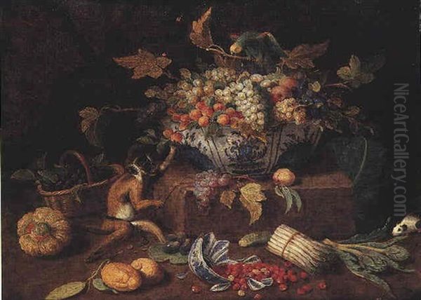 Nature Morte A La Coupe De Raisins, Perroquet Et Singe Oil Painting by Jan van Kessel the Elder