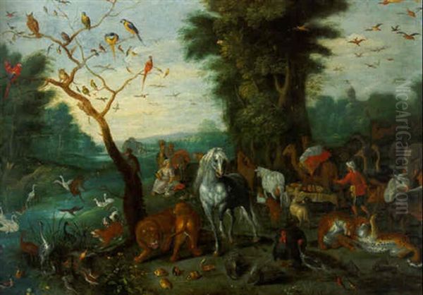 Noah, His Family And The Animals Entering The Ark Oil Painting by Jan van Kessel the Elder