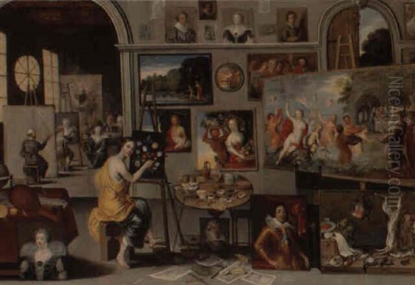 L'interieur De L'atelier Du Peintre Oil Painting by Jan van Kessel the Elder