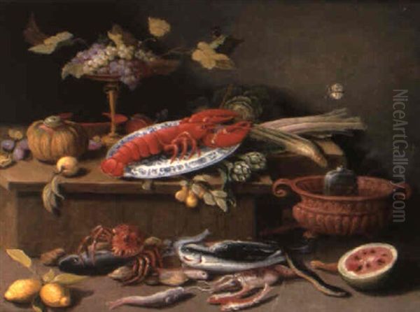 Homard Et Plat De Raisin Sur Un Entablement Oil Painting by Jan van Kessel the Elder