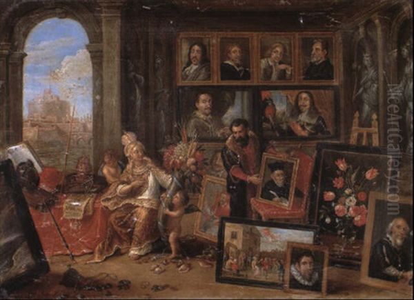 Allegory Of Europe, Seated, Being Shown Paintings By Flemish Masters by Jan van Kessel the Elder