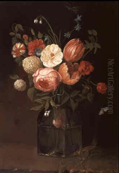 Ein Blumenstraus Von Rosen, Tulpen, Schneeballen Und Nelken Oil Painting by Jan van Kessel the Elder