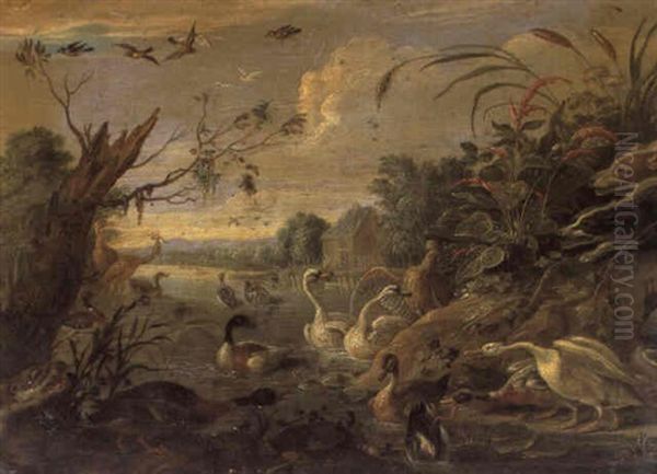 Paysage Fluvial Aux Volatiles Oil Painting by Jan van Kessel the Elder