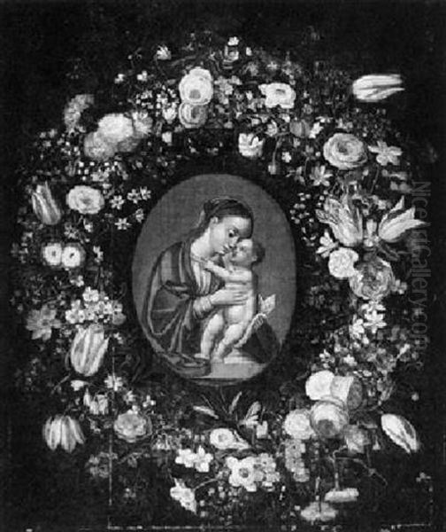 The Madonna And Child Encircled By A Garland Of Flowers Oil Painting by Jan van Kessel the Elder