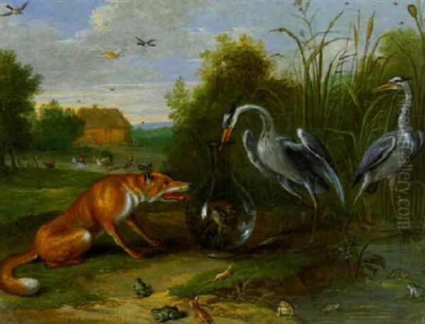 The Parable Of The Fox And The Crane Oil Painting by Jan van Kessel the Elder