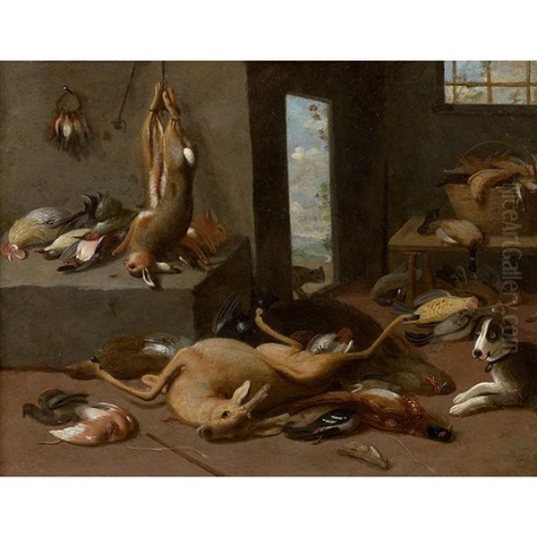 Trophee De Chasse Au Chien Dans Un Garde-manger Oil Painting by Jan van Kessel the Younger