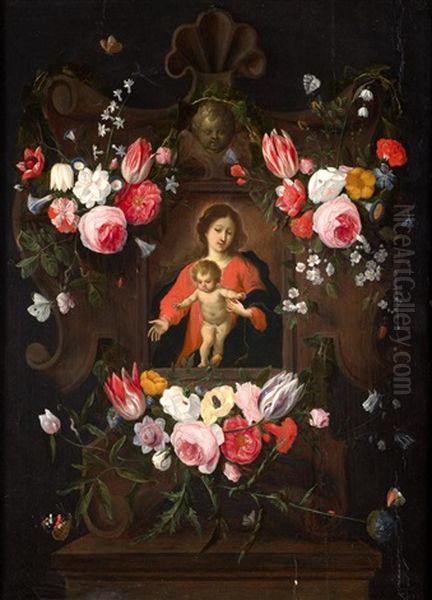 Virgen Con El Nino En Guirnalda De Flores by Jan van Kessel the Younger