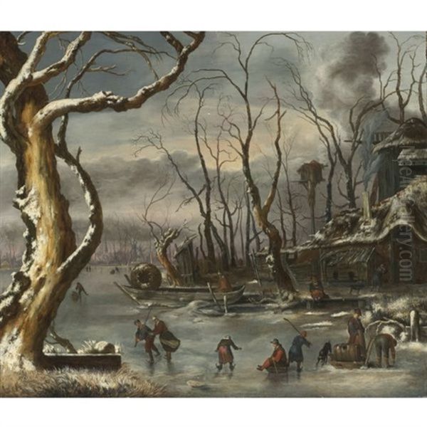 A Winter Landscape Oil Painting by Jan van Kessel the Younger