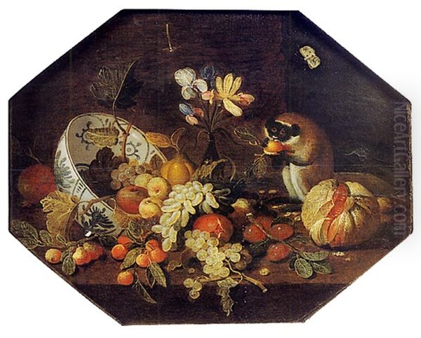 Nature Morte A La Coupe De Fruits Et Petit Singe Oil Painting by Jan van Kessel the Younger