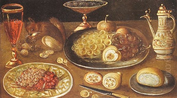 Nature Morte De Fruits Et Orfevrerie Avec Un Ecureuil Oil Painting by Jan van Kessel the Younger