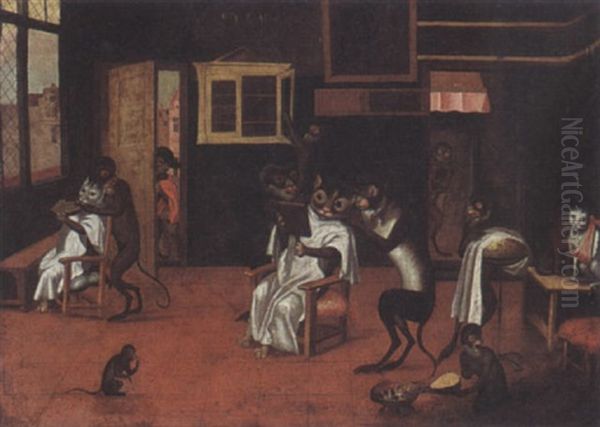 Monkeys At The Barber Oil Painting by Jan van Kessel the Younger