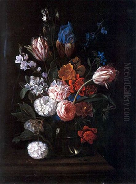 Nature Morte Au Bouquet De Fleurs Sur Un Entablement Oil Painting by Jan van Kessel the Younger