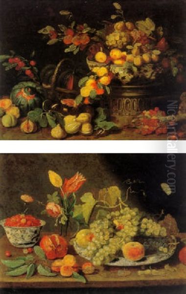 Still Life Of Melons In A Basket And Other Fruit Oil Painting by Jan van Kessel the Younger