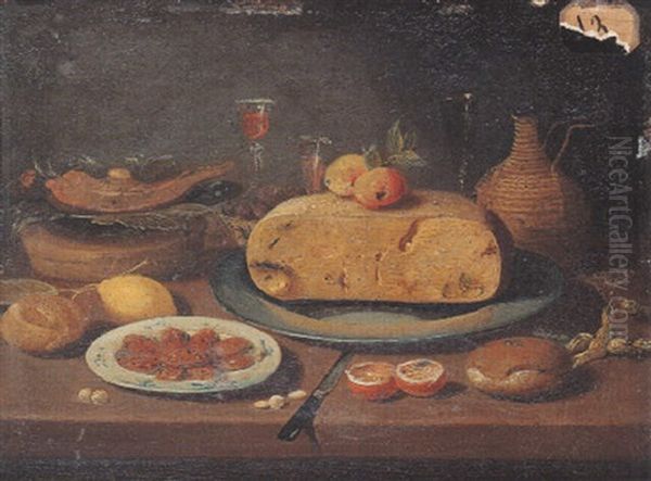 Nature Morte Au Plat De Fromage, Orange Et Citron Sur Un Entablement Oil Painting by Jan van Kessel the Younger