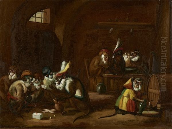 Macacos Em Taberna Oil Painting by Ferdinand van Kessel