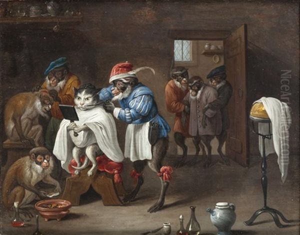 Le Singe Barbier Oil Painting by Ferdinand van Kessel