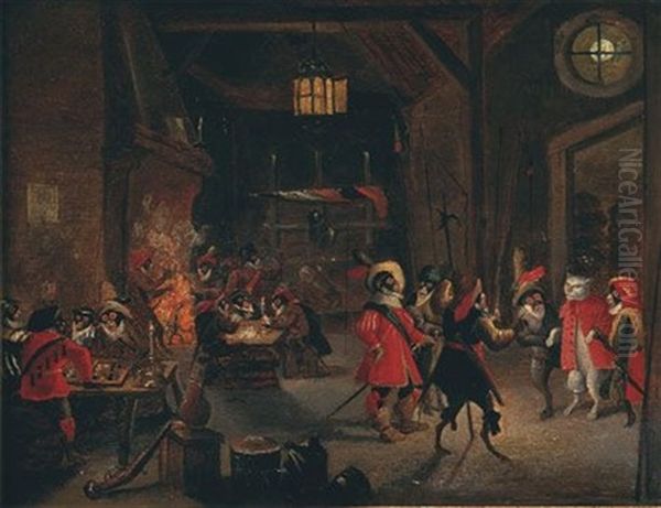 Singerie: Scene De Corps De Garde Oil Painting by Ferdinand van Kessel