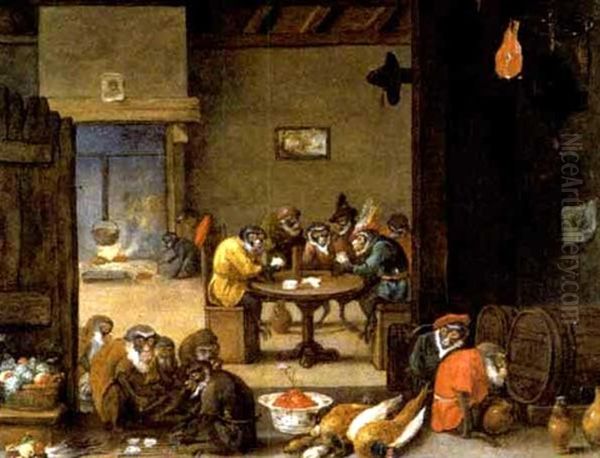 Singerie Oil Painting by Ferdinand van Kessel