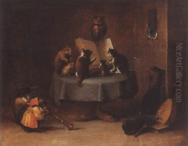 Les Animaux Musiciens Oil Painting by Ferdinand van Kessel