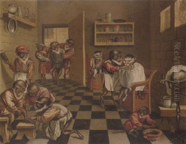 Monkey Doctors Oil Painting by Ferdinand van Kessel