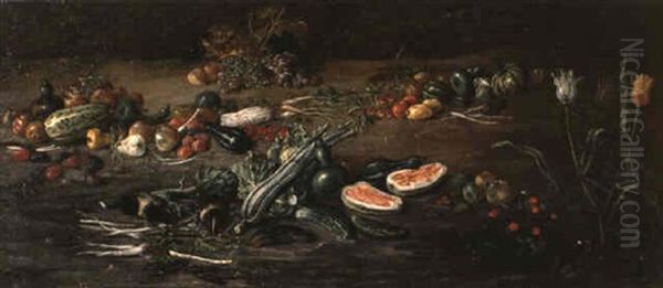 Nature Morte Aux Fruits Et Aux Legumes Oil Painting by Ferdinand van Kessel