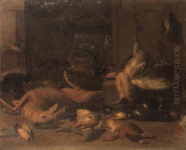 Still Life Of Game In A Larder Oil Painting by Ferdinand van Kessel