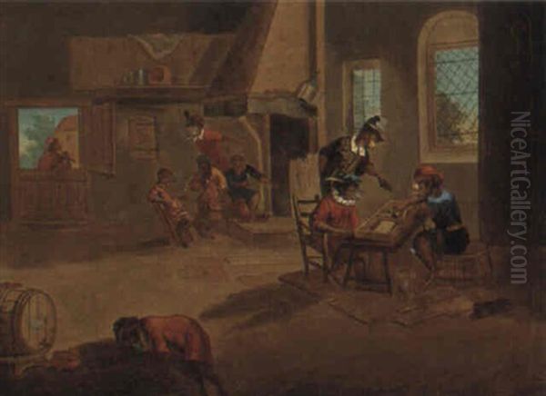 Interiors With Monkeys Revelling Oil Painting by Ferdinand van Kessel