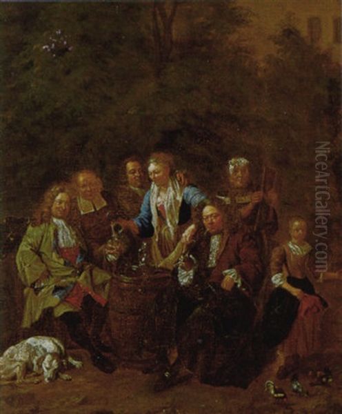 Frolische Gesellschaft Im Freien Beim Wein Oil Painting by Jean-Thomas (Nicolas V) Kessel