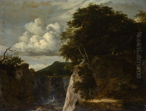 Rocky Landscape With A River Gorge And Waterfall Oil Painting by Jan van Kessel