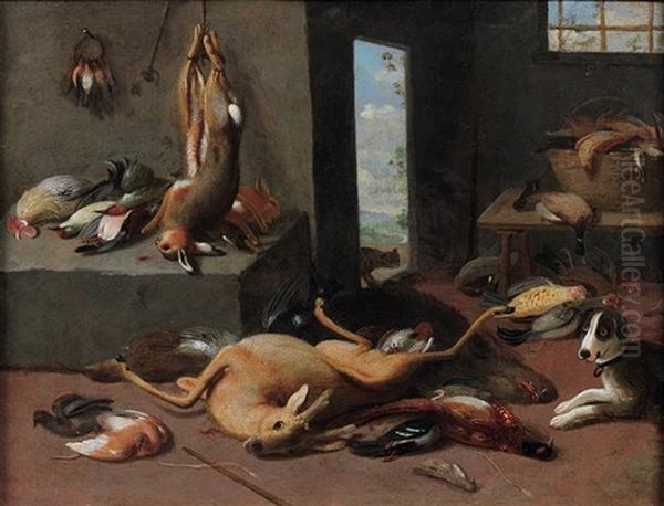 Trophee De Chasse Au Chien Dans Un Garde-manger Oil Painting by Jan van Kessel