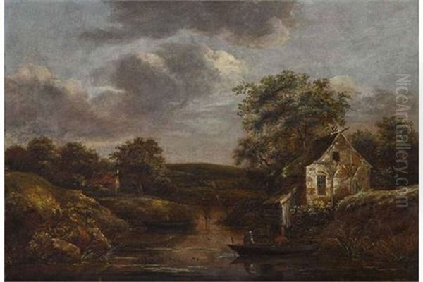 Flusslandschaft Mit Fischerboot Oil Painting by Jan van Kessel