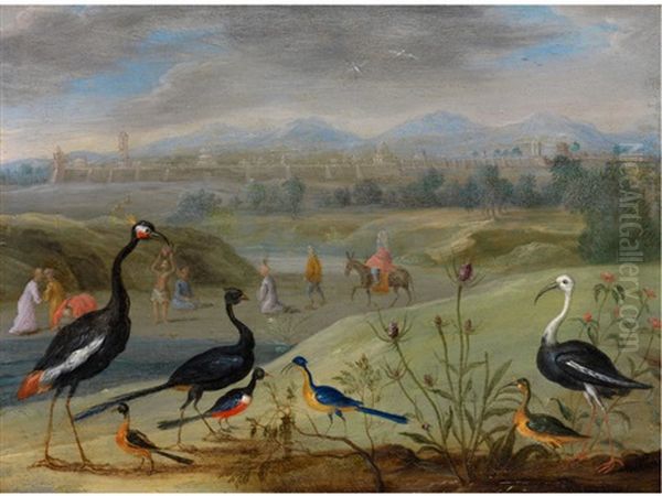 Exotische Vogel In Fernostlicher Landschaft Oil Painting by Jan van Kessel