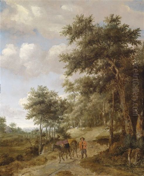 Ein Bauer Mit Mauleseln Auf Einem Waldweg Oil Painting by Jan van Kessel