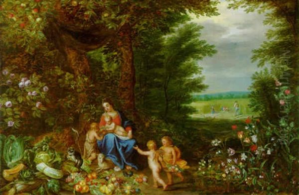 Allegorie Des Sommers - Maria Mit Kind In Einer Landschaft Oil Painting by Jan van Kessel